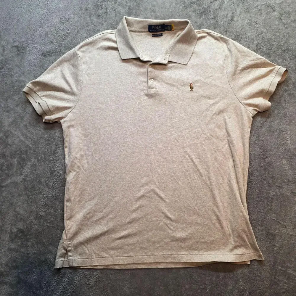 Polo Ralph Lauren Custom Slim Fit Polo Shirt Mens XL Beige Cotton Jersey